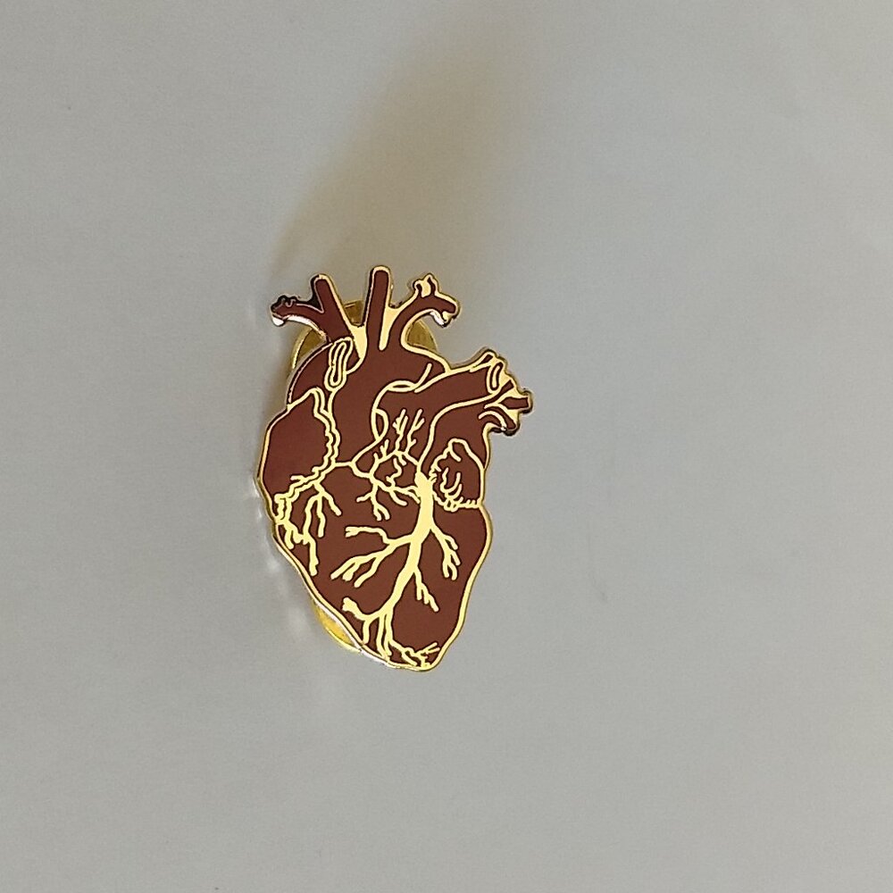 Anatomical Heart Enamel Pin Red Gold Tone Double Pin Back Goth Whimsigoth Modern